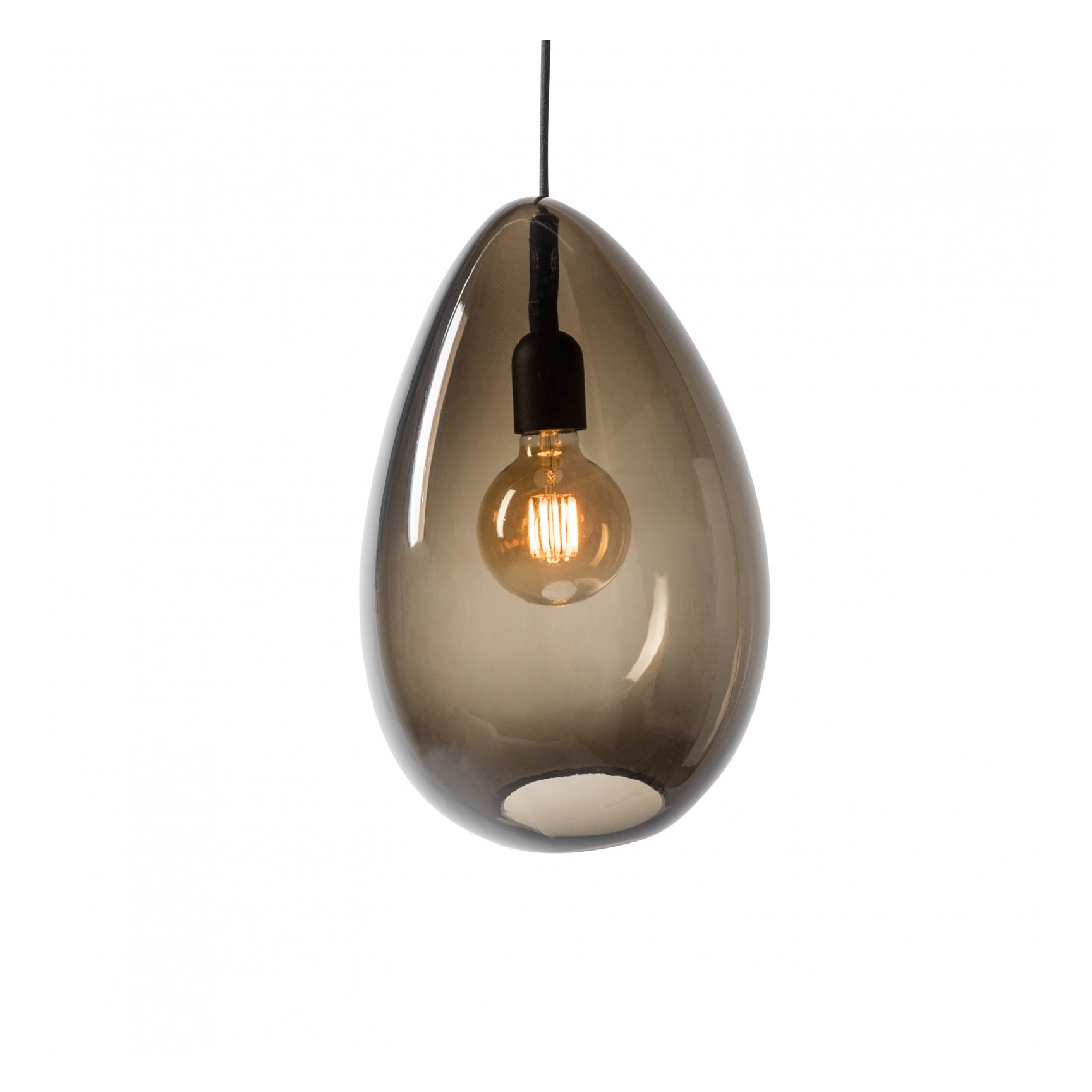 OCEAN PENDEL RÖKFÄRGAT GLAS, SVART KABEL