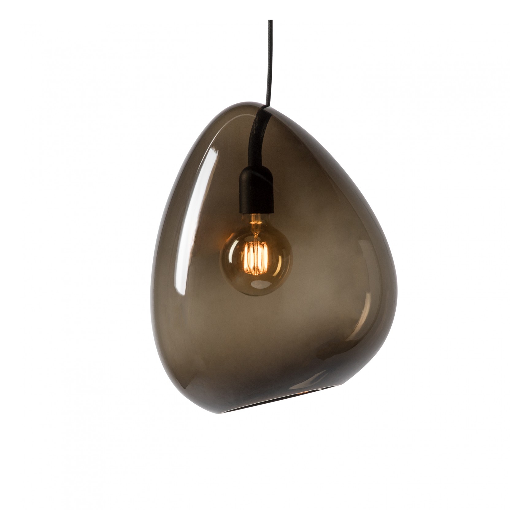 OCEAN PENDEL RÖKFÄRGAT GLAS, SVART KABEL