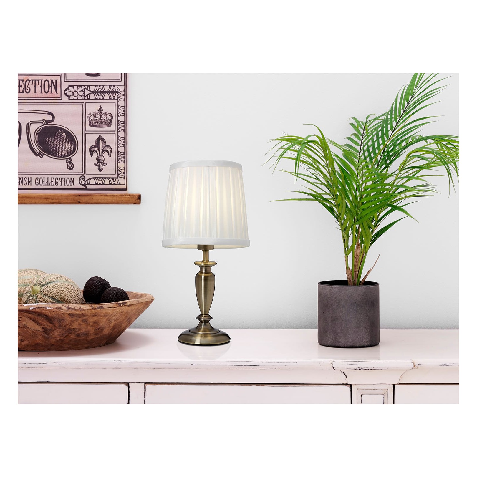 INES BORDSLAMPA ANTIK/VIT SKÄRM