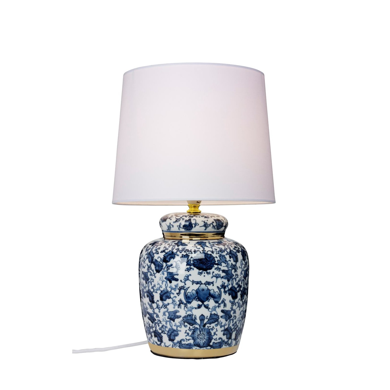 KLASSISK BLÅ BORDSLAMPA PORSLIN/VIT SKÄRM