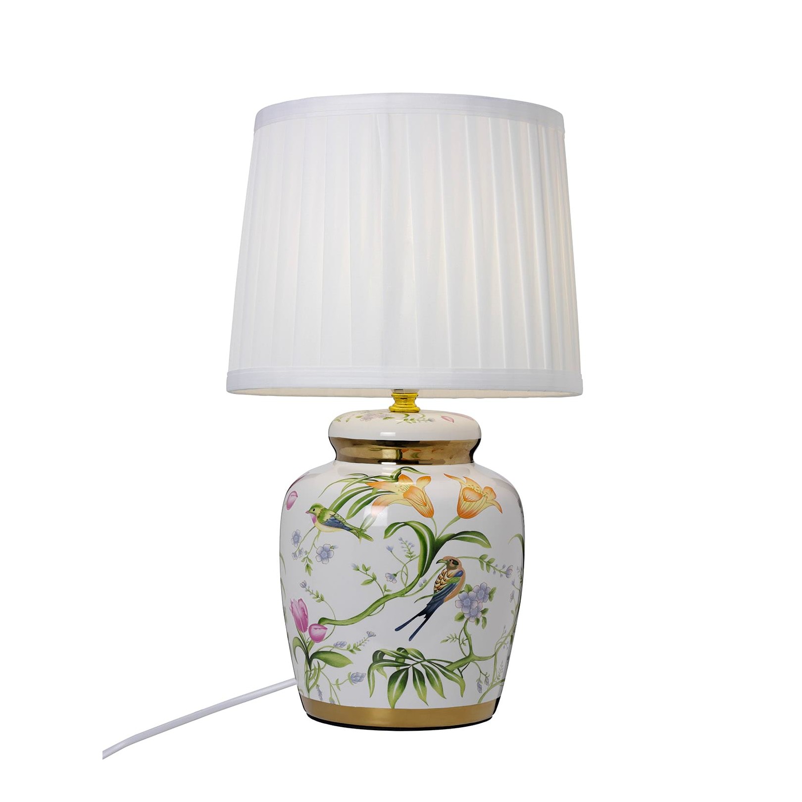 KLASSISK GRÖN BORDSLAMPA PORSLIN/VIT SKÄRM