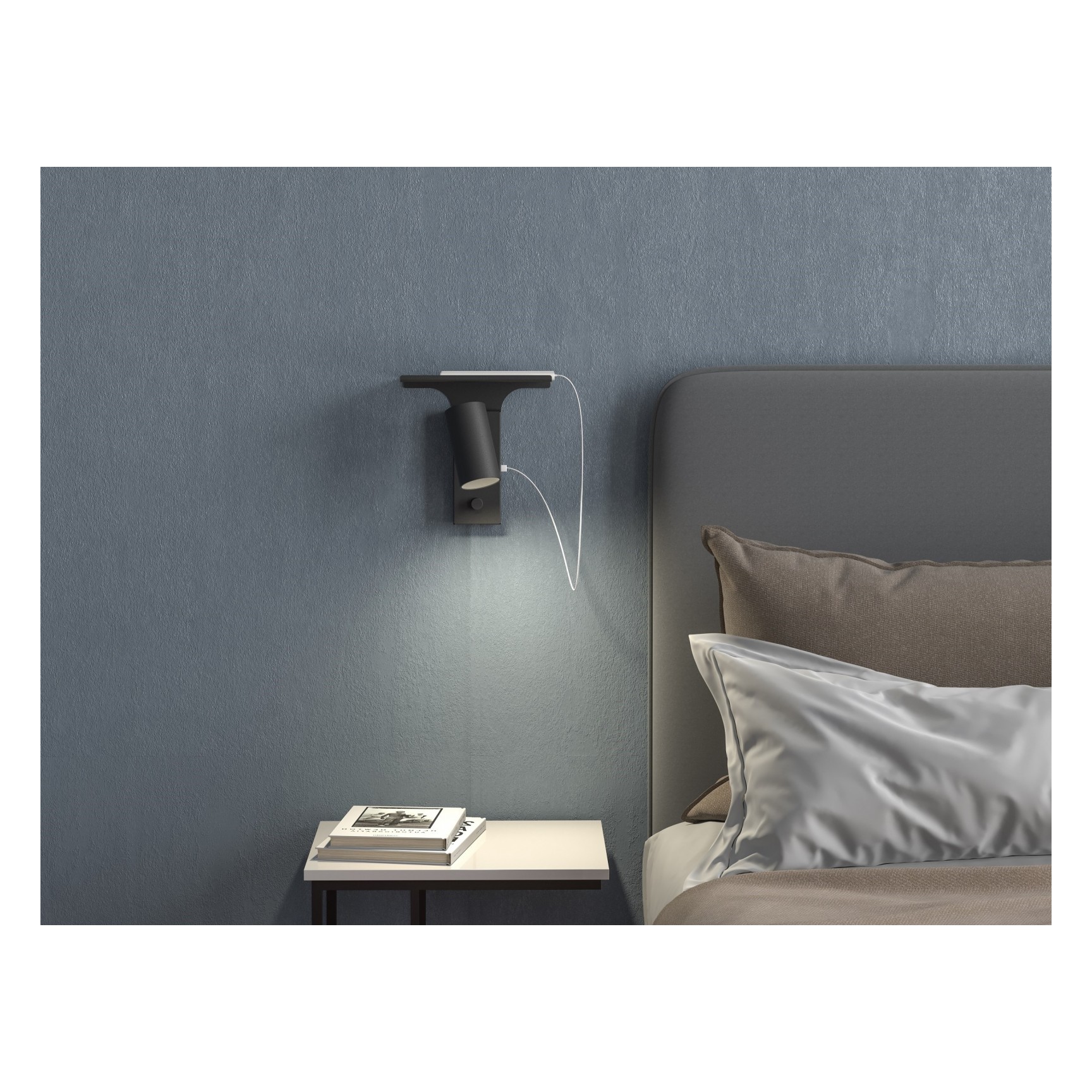 TYSON VÄGGLAMPA USB HÖGER SVARTSTR (FAST INST.)