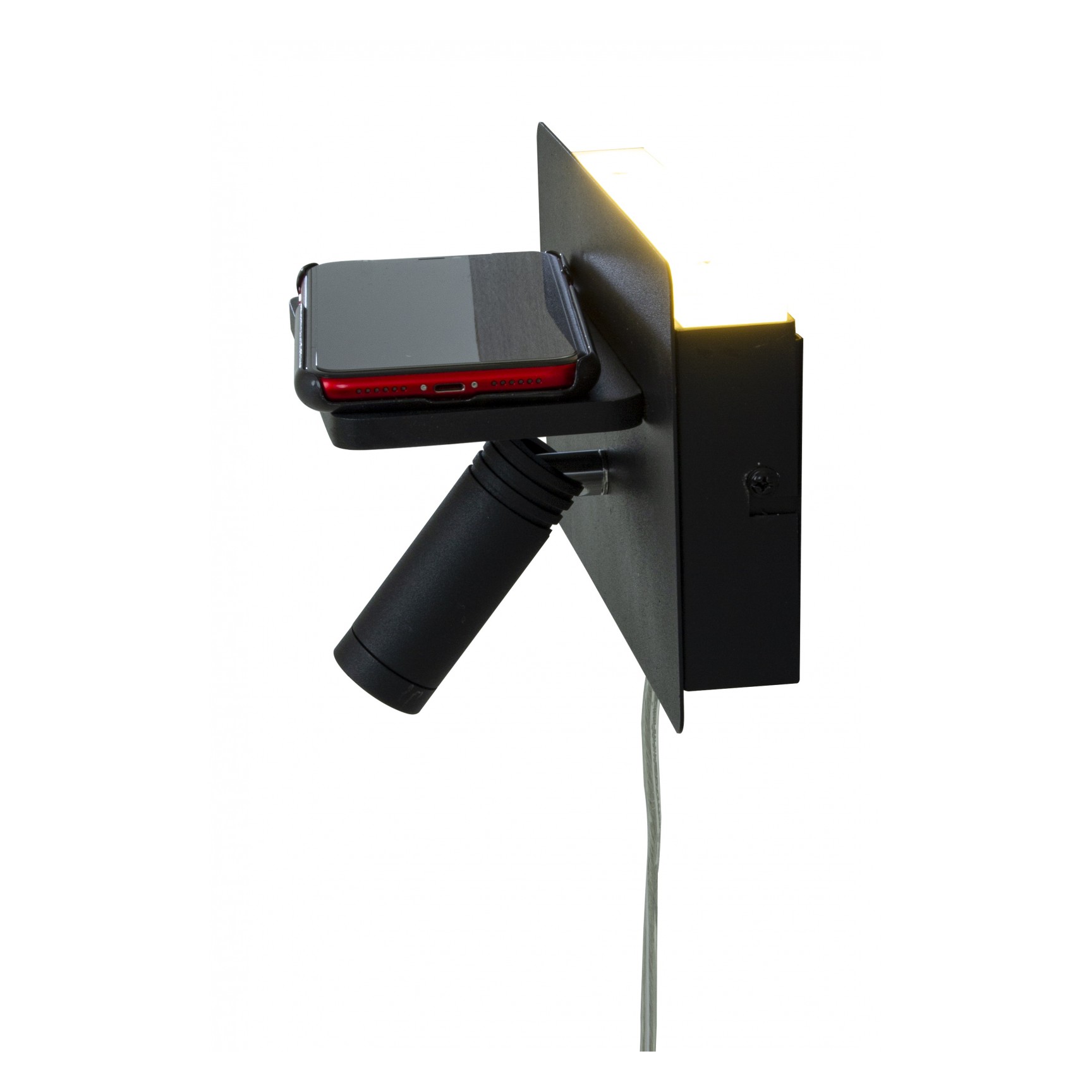 CARGADOR Vägglampa med trådlös laddning och USB Svart