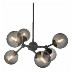 Atom Pendel 6-arm Ø45 Svart/Rök glas Atom Pendel 6-arm Ø45 Svart/Rök glas
