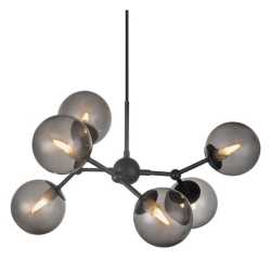 Atom Large Pendel 6-arm Ø57 Svart/Rök glas Atom Large Pendel 6-arm Ø57 Svart/Rök glas